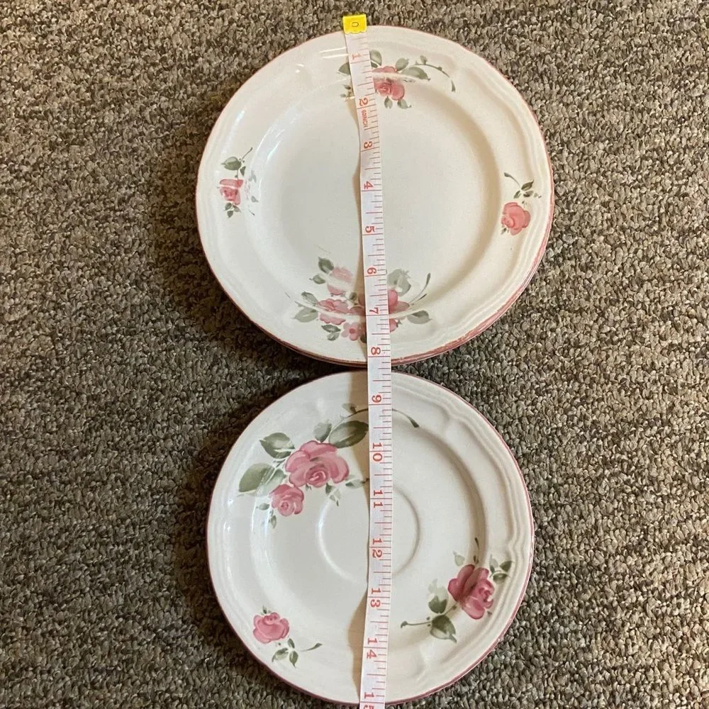 VTG, Gibson China Ivory Lot White Porcelain Dinner Plates with Pink Rose Accent